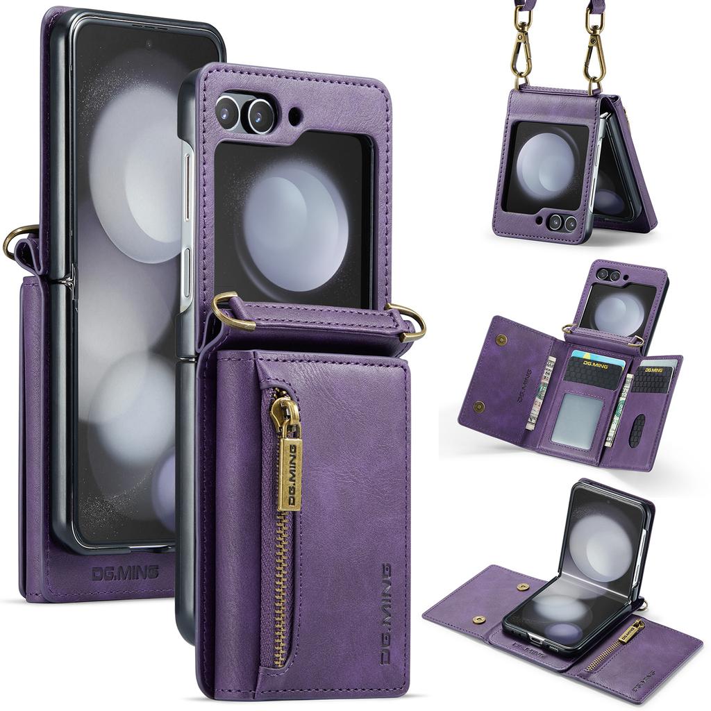 DG.MING M5 Series for Samsung Galaxy Z Flip7 FE 5G/Z Flip6 5G Case RFID Blocking Card Slots PU+PC Phone Cover