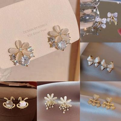 1 Paar Ohrringe im koreanischen Stil mit Opalblume, trendige, einfache, glänzende Zirkonia-Ohrstecker für Damen, feiner Luxusschmuck, Geschenk
