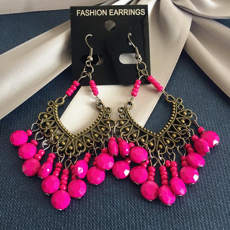 Popular earrings Bohemian retro fringed long beaded earrings colorful earrings women