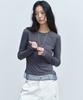 Nigaennikol Nicole Sheer Layered Logo Sleeve Top_Navy