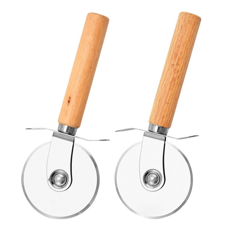 Wooden Handle Stainless Steel Pizza Cutter and Pastry Slicer