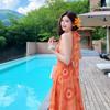French Sleeveless Waist Collar Neck Print Dress for Women's Design Sense and Thin Temperament Holiday Dress