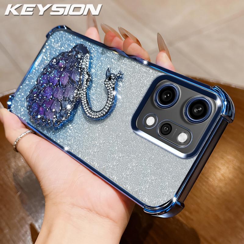 KEYSION Shockproof Plating Phone Case for OPPO Reno14 Pro 5G Clear TPU Glitter Jewelled Swan kickstand Back Cover for OPPO Reno14 5G for OPPO Reno14 5G