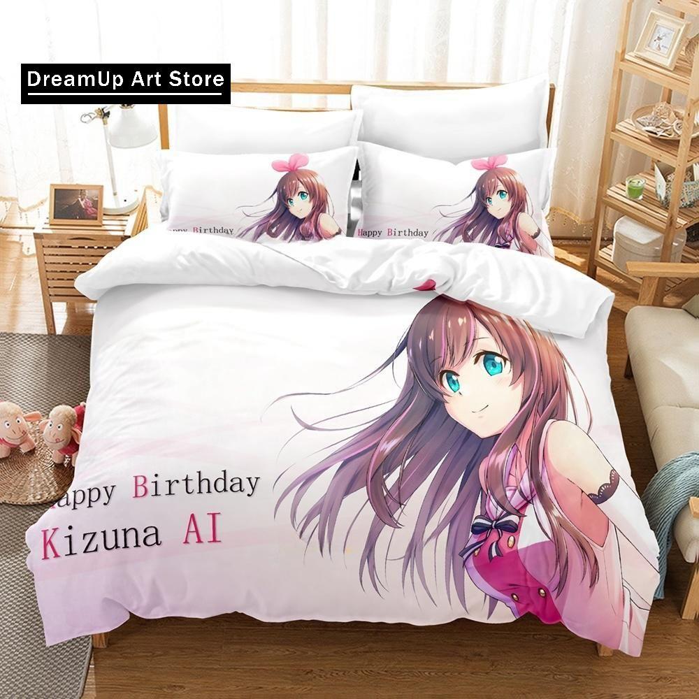3d Printing anime Kawaii Girls Kizuna AI Bedding Set Single Twin Full Queen King Size Bed Set Adult Kid Bedroom Duvet cover Sets