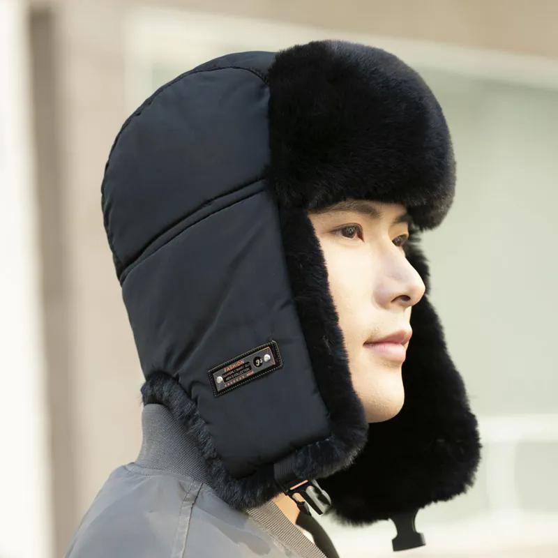 WTEMPO Men's Autumn Winter Bomber Hats Outdoor Plush Faux Fur Ear Protection Hats Couple Windproof Cold-proof Warm Hats Cycling Skiing Hats