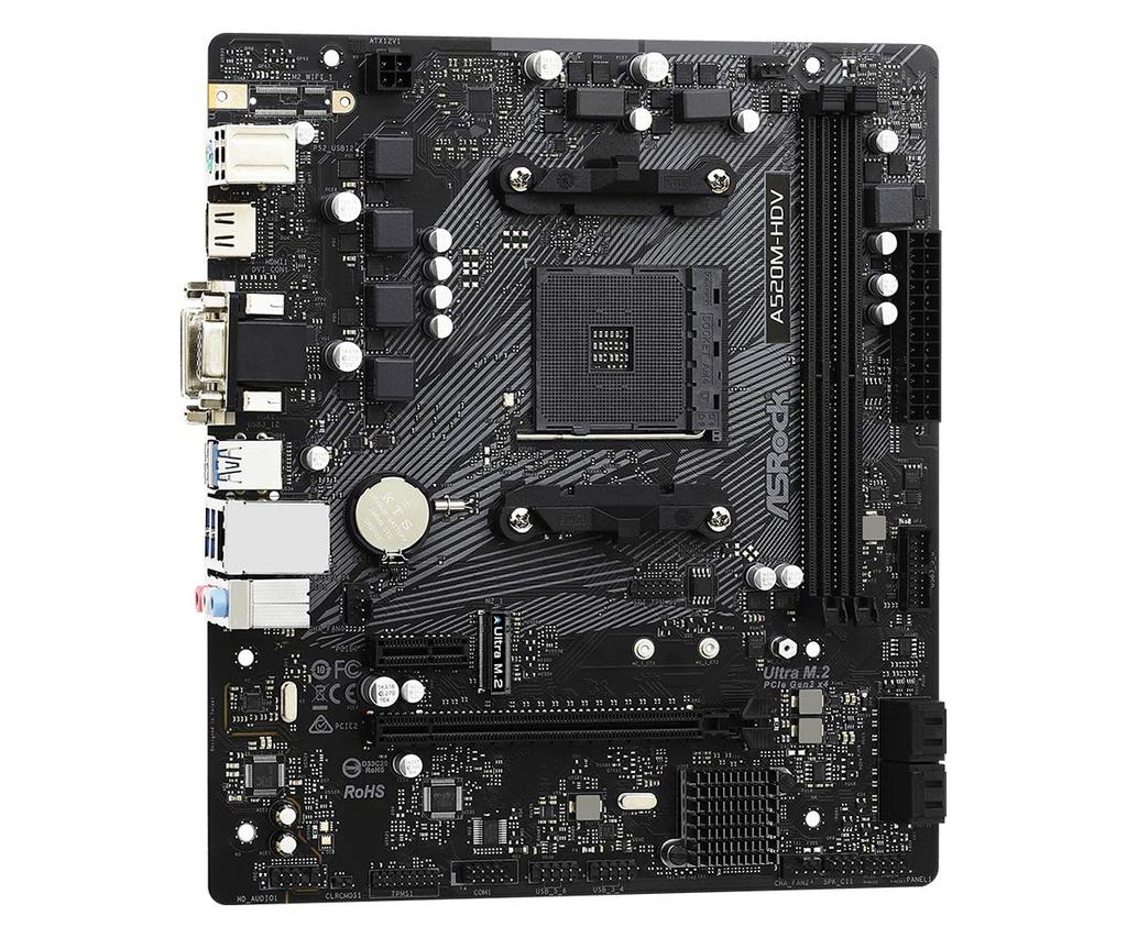 ASRock A520M-HDV Micro ATX Motherboard with A520 Chipset, Compatible with AMD Ryzen 30004000 Series (Socket AM4) [Authorized Domestic Distributor