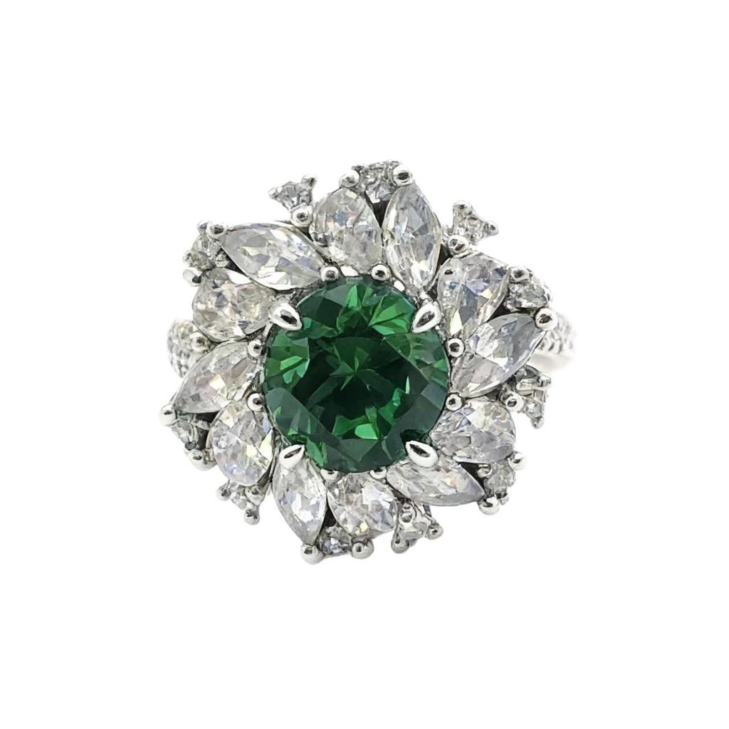 Jewelry Luxury Heavy Industry Imitation Emerald Ruby Sunflower Ring High Texture Treasure Ring Female