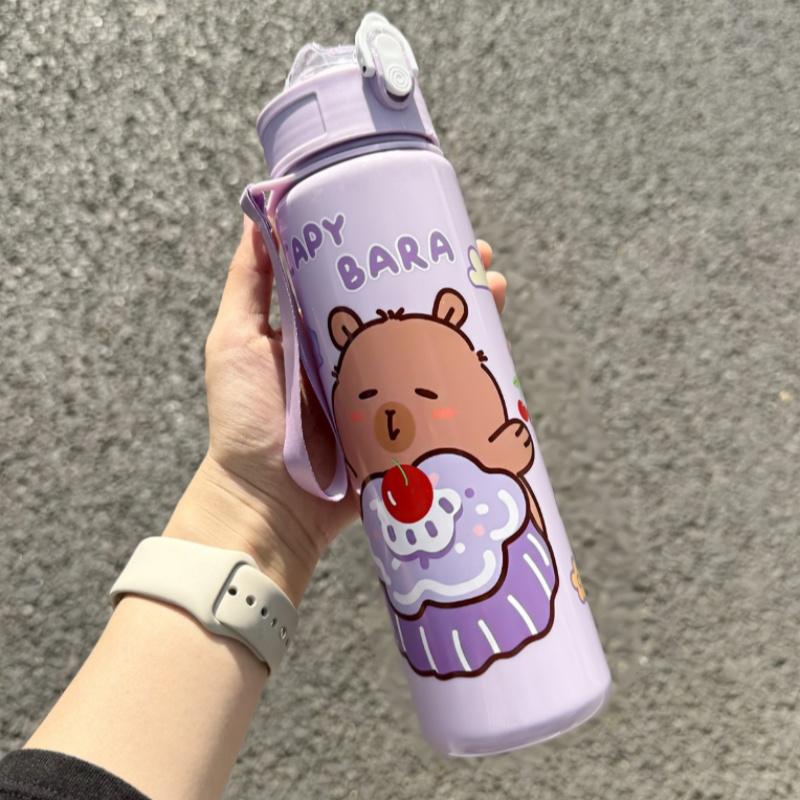750ML Cartoon Cute Water Cup with Straw & Handle Sports Water Bottle Large Capacity Travel Water Cup for Fitness Sports