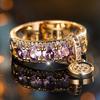 1pc ANGOL Bohemian Purple & Clear Synthetic Synthetic Zirconia Ring for Women, Golden-Tone Wave Design EngaSynthetic Gemstoneent Wedding Jewelry, Ever
