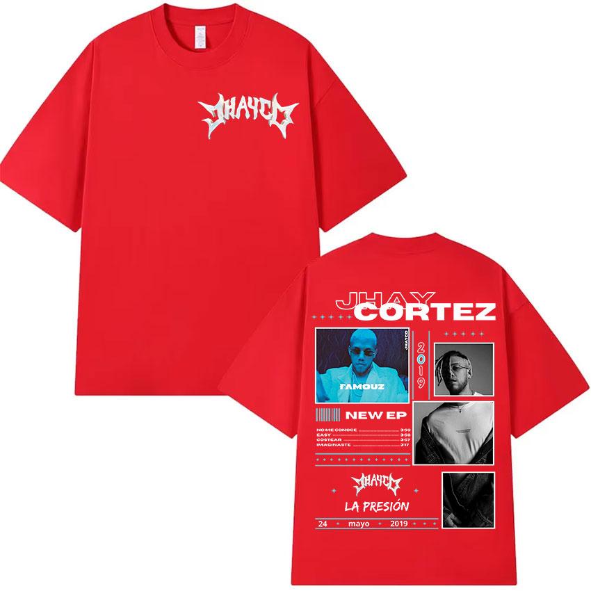 Lato 2025 Raper JHAY CORTEZ LA PRESION Nowy Album Męska Moda Hip Hop 100% Czysta Bawełna Koszulka z Nadrukiem Retro Ubrania Uliczne