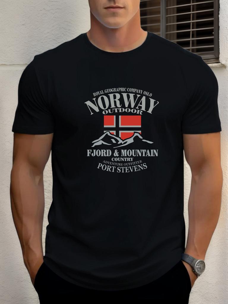 Norwegische Flagge Print 100% Baumwolle Trendiges Herren Damen T-Shirt Sommer Herbst Täglich Outdoor Sport Lässig Locker Street Kurzarm