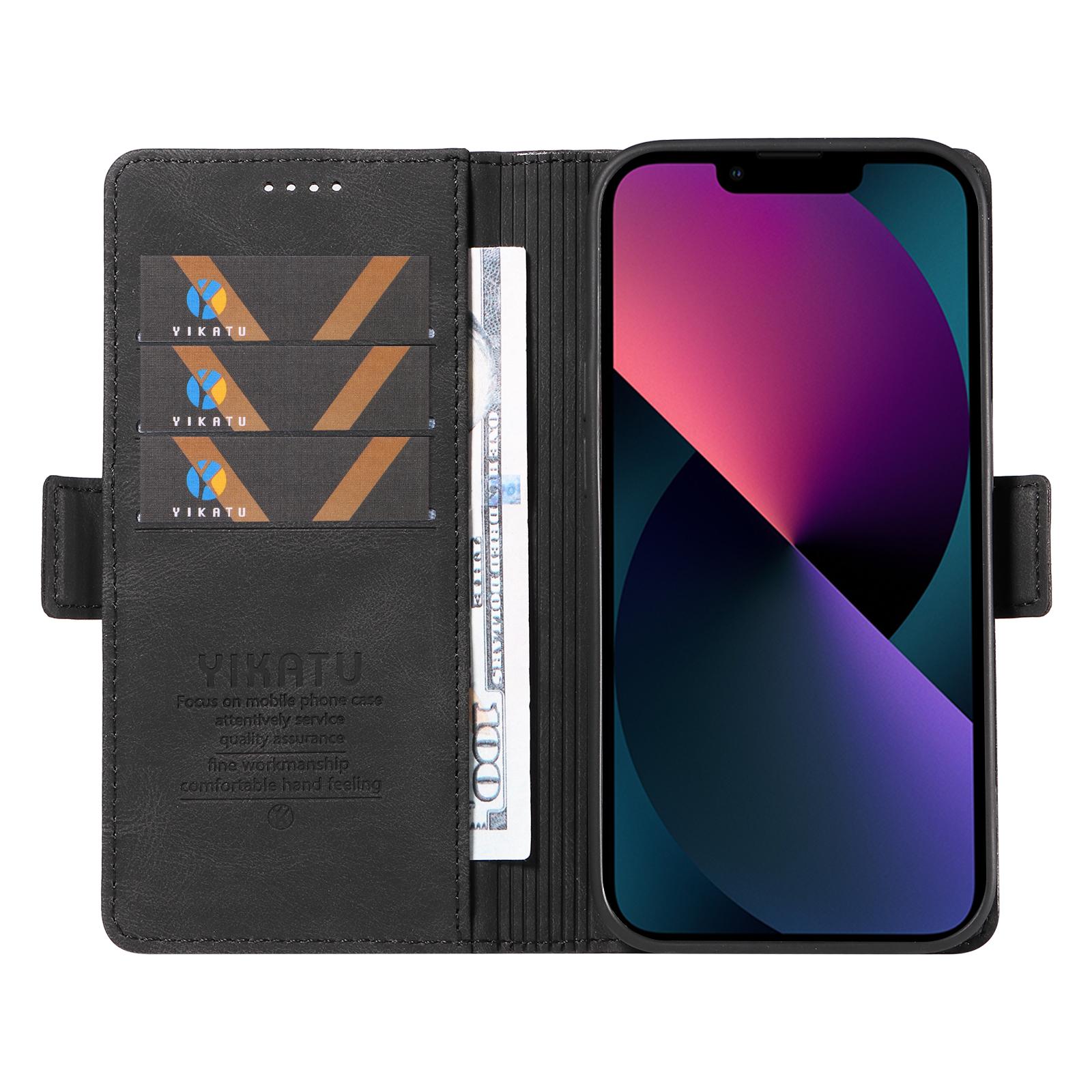 

YIKATU YK-005 For iPhone 15 Plus Anti-Scratch Shell PU Leather Phone Case Stand Cover Skin-touch Shockproof Wallet Black