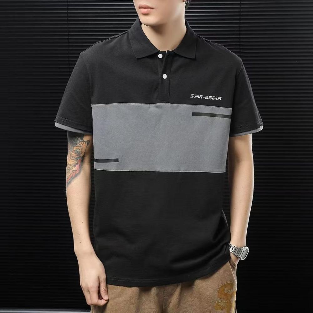 Men's Polo Shirt Vintage Hong Kong Style Color Block Summer