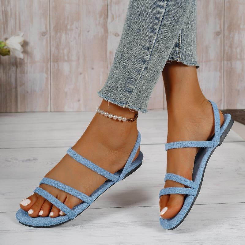 Summer New Korean Style Sandals with Thin Strap, Low Heel and Square Heel Comfortable and Versatile Women's Sandals with Two Straps for Students