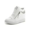 Fashion 2024 Hot Sale Women Wedge High Top Sneakers Zipper PU Leather Casual Shoes Sequins Thick Bottom White Internal Heighten