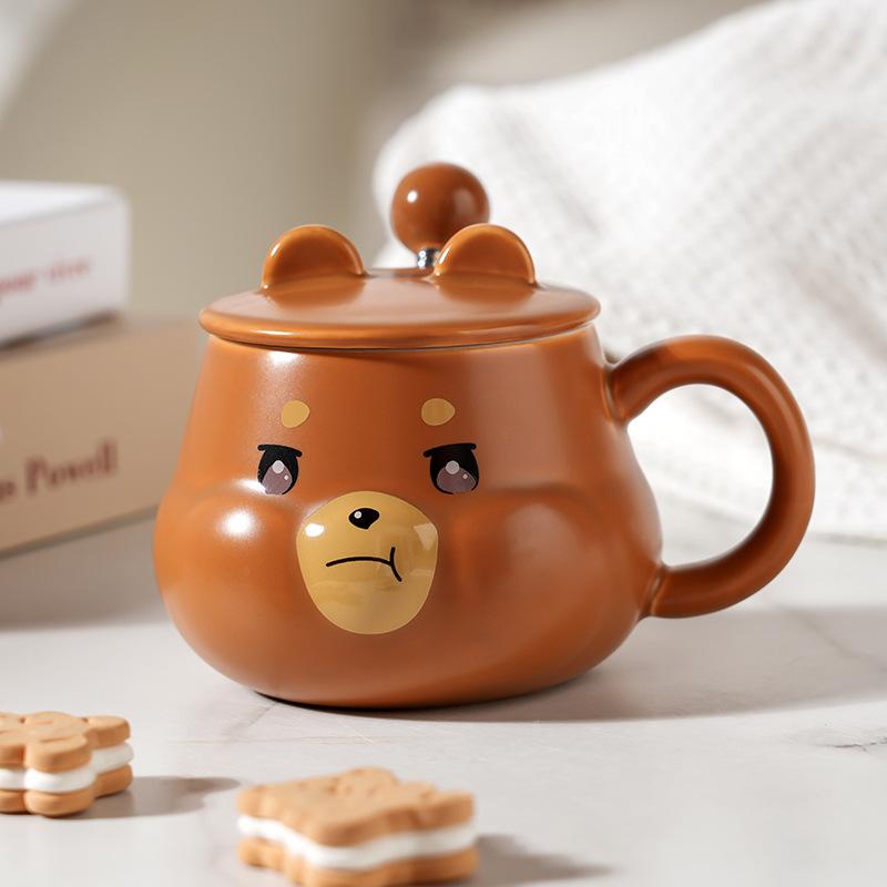 Creative Cartoon Ceramic Cup With Lid High Value Household Couple Water Cup Gift Box With Hand Gift Style