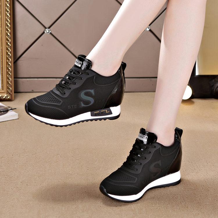 Inner Heightening Women's Shoes Casual Shoes Lace-up Wedge Sneakers Light and Comfortable Women's Single Shoes