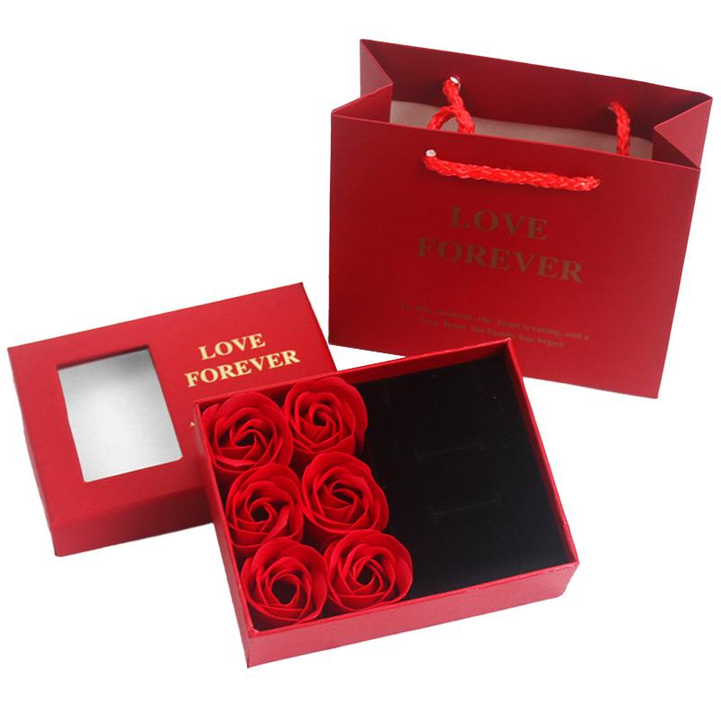 

1Set Jewelry Organizer Creative 6 Roses Wedding Party Decoration Immortal Flower Soap Flowers Gift Box Paper Valentine s Day красный