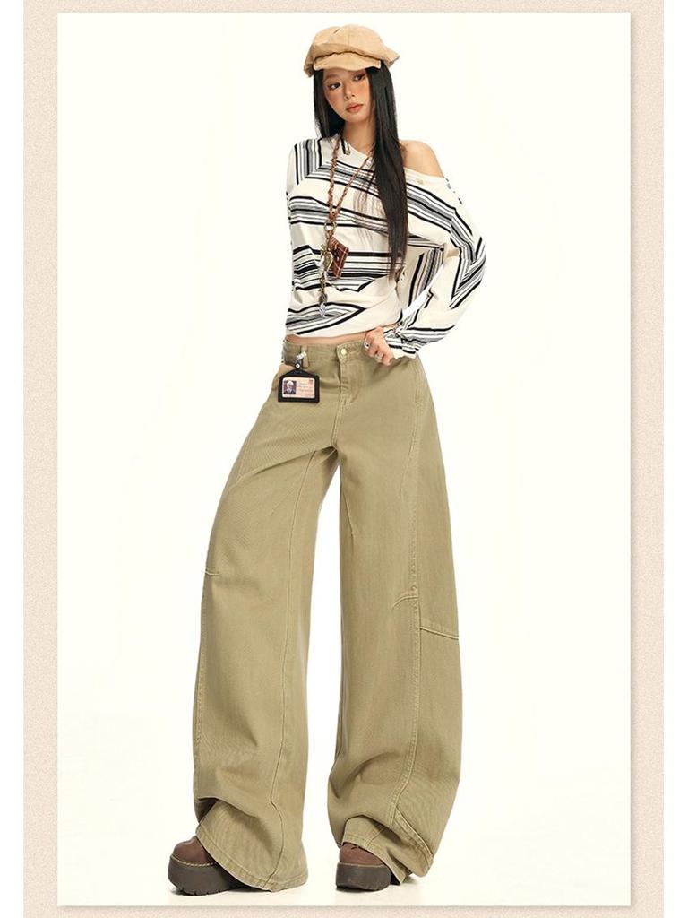 2025 Khaki Loose Straight-Leg Workwear Jeans - New American Design