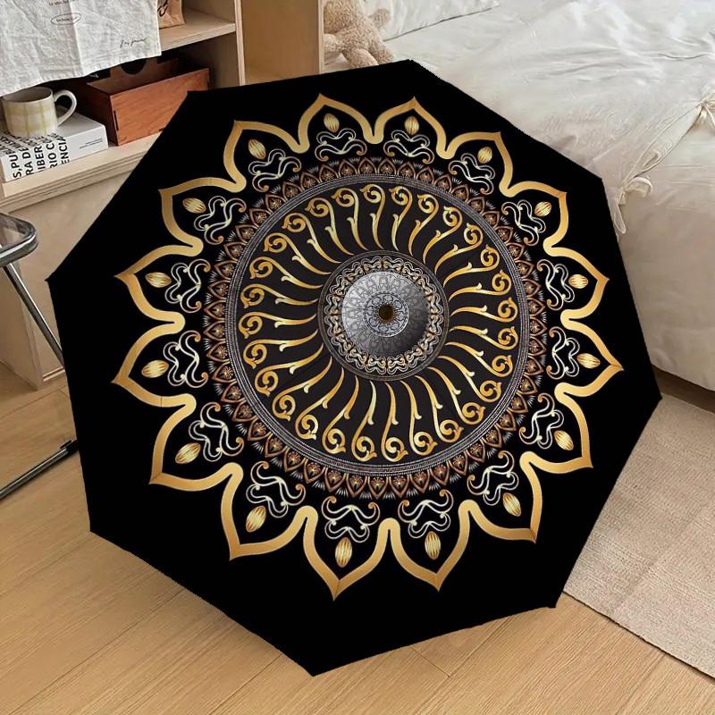 1pc Golden Mandala Pattern Umbrella with Plastic Handle,Suitable for All Seasons Home Travel Outdoor UmbrellaDD1408