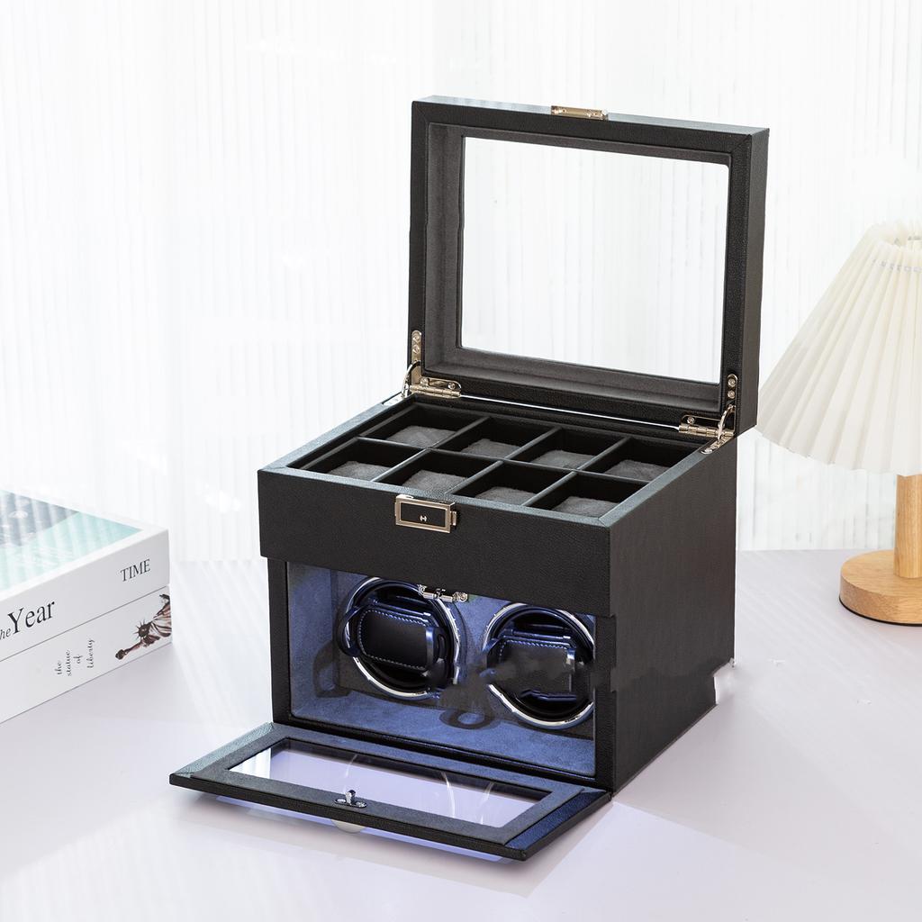 New Watch Winders for Mechanical Watches Automatic Rotator Holder Double Layer Black Cabinet Storage Box Display Box Quiet