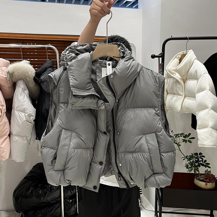 2024 Zima Nowa Kurtka Z Kapturem Dół Kamizelka Damska Krótka Luźna Odzież Zewnętrzna Kamizelka