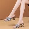 Fashion Flower Hollowed-out Flip-flops for Women, High Heels, One-shoulder, Thick-heeled Semi-flip-flops, Summer New Fish-mouth Sandals