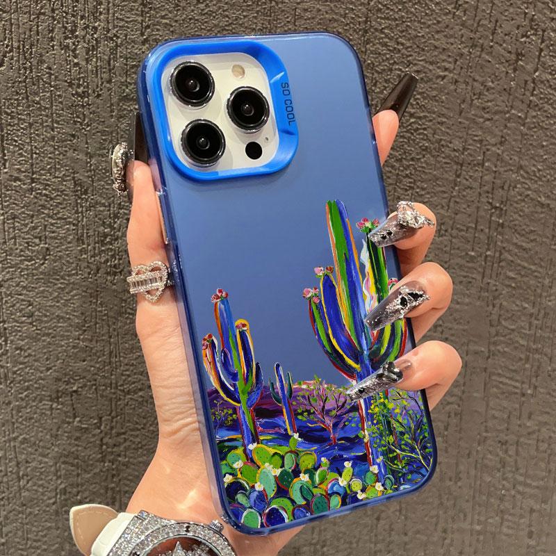Cartoon Cactus Plants Phone Case Cover For iPhone 13 Mini 12 11 Pro Max 15 14 13 Pro Max 15 14 Plus Shockproof Laser Back Covers