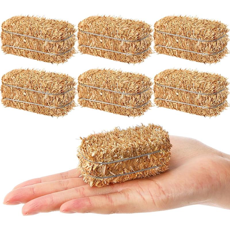 6Pcs Mini Hay Bales Rustic Miniature Farm Haystack Stackable Fake Hay Blocks Dollhouse Decoration