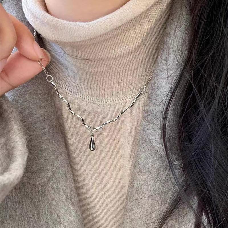 Vintage Glossy Water Droplet Necklaces Gold Sliver Luxury Laziness Irregular Tassel Collar Necklace Chain Jewelry Gift for Women