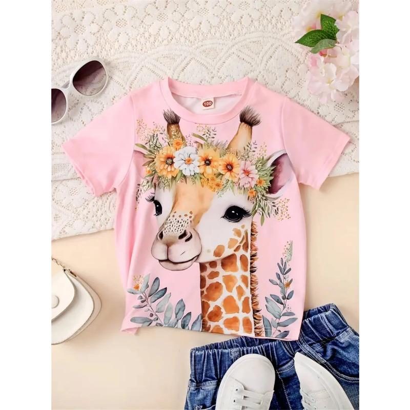 Girls' Clothing Cute Animal Elephant & Deer 3d Print Fashion Casual T-Shirts Funny Girls' T-Shirts
