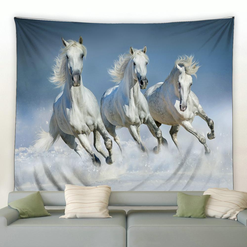 Pentium Horse Printing Tapestry Wall Hanging Polyester Fabric Home Living Room Decor Wild Animals Pattern Big Couch Blanket