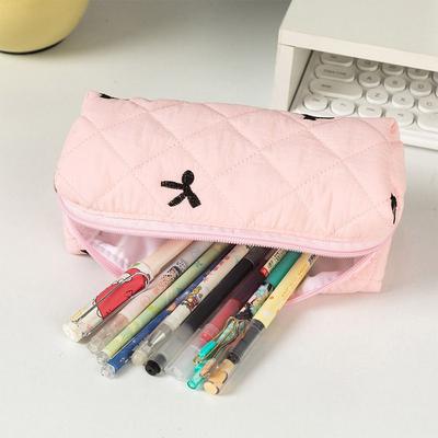 Small Quilted Bow Pencil Bags Floral Large-Capacity Student Pen Pouch INS Style Stationery Supplies