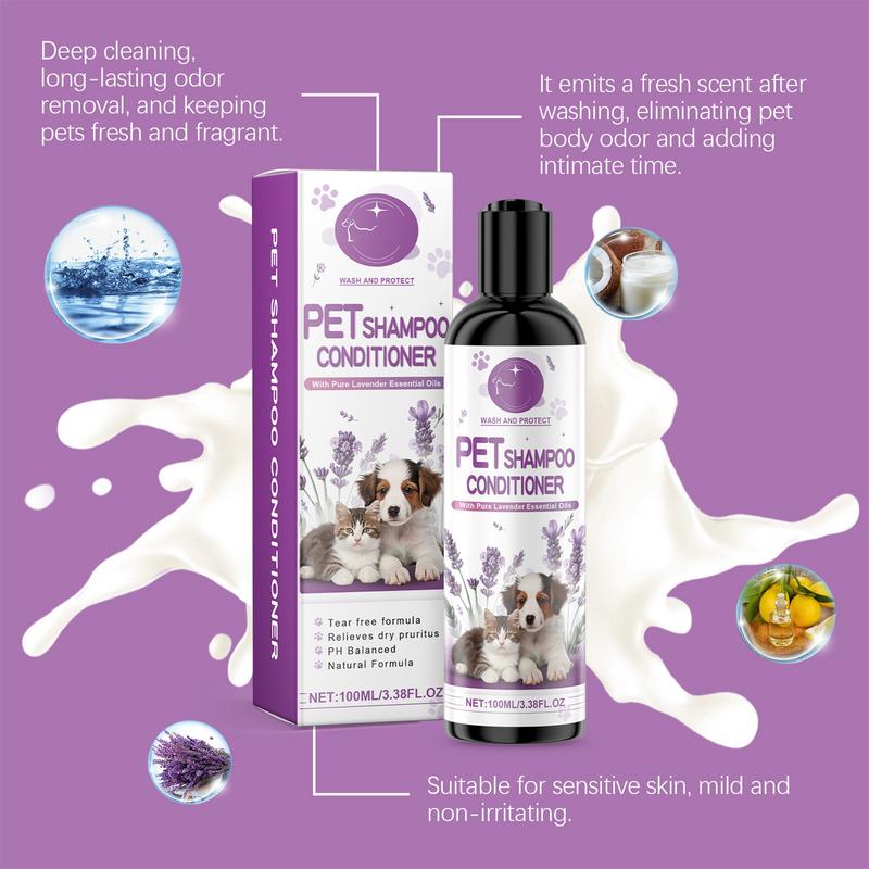 Shampoo Conditioner For Pets Natural Pet Detangler 100ml Lavender Dog Shampoo Moisturizing Deodorizing Puppy Shampoo Plant-Based