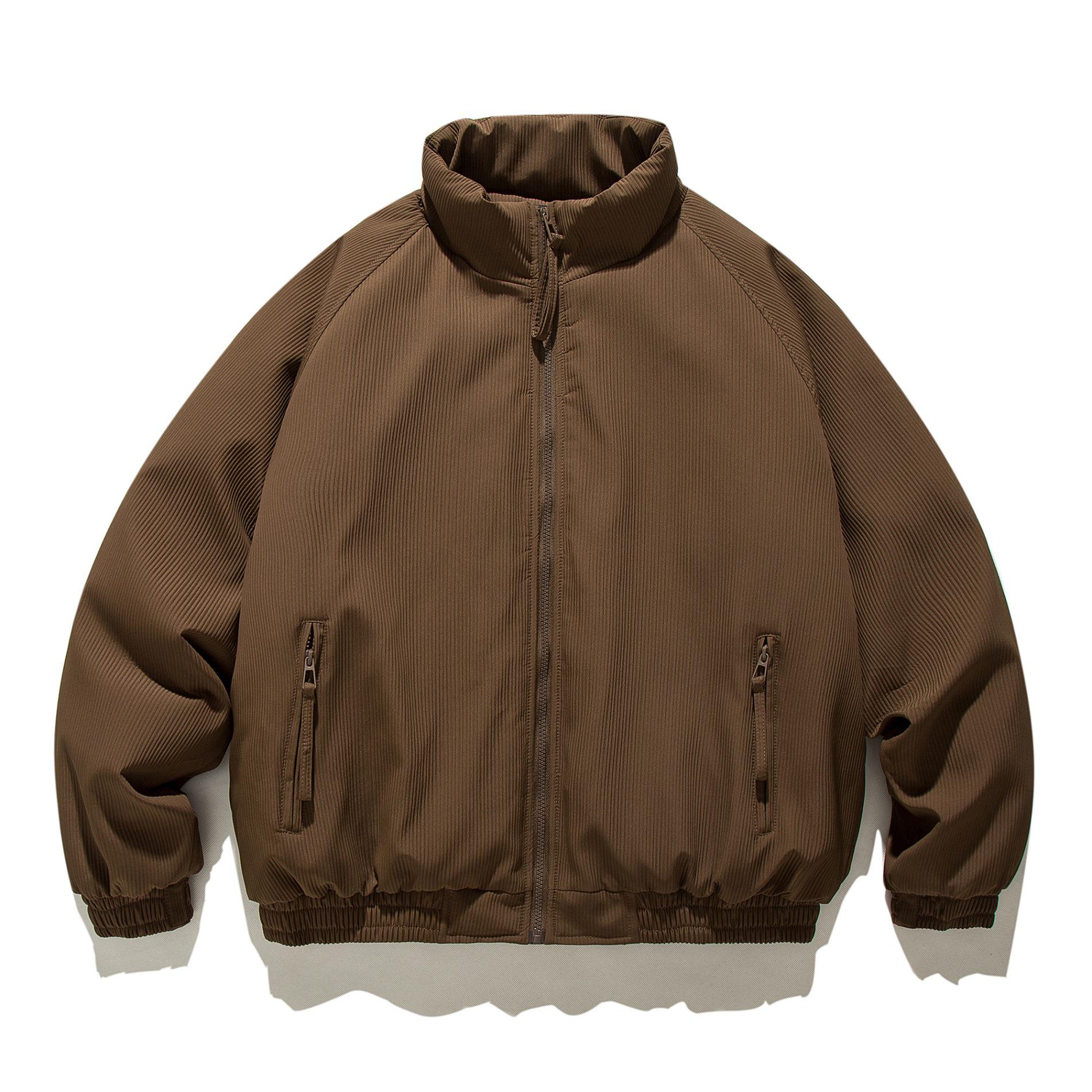 

Unisex Mallard Coffee Vertical Stripe Cotton Padded Jacket - Japanese Retro Style for Autumn and Winter L коричневий