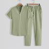2026 Summer Men's Casual Sports Suit - Short Sleeve & Long Pants, Solid Color