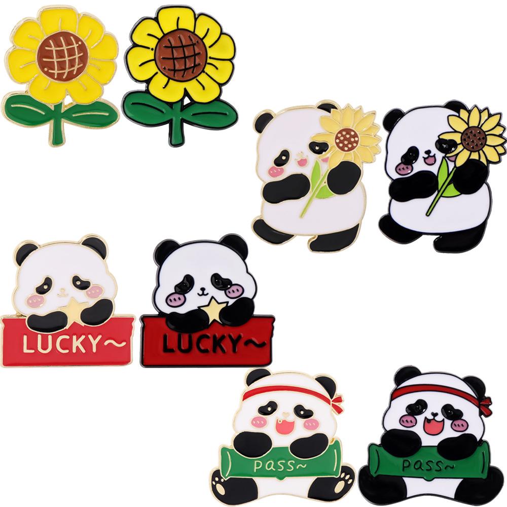 Creative Cute Panda and Sunflower Alloy Brooch - Fashionable Animal Badge Accessory