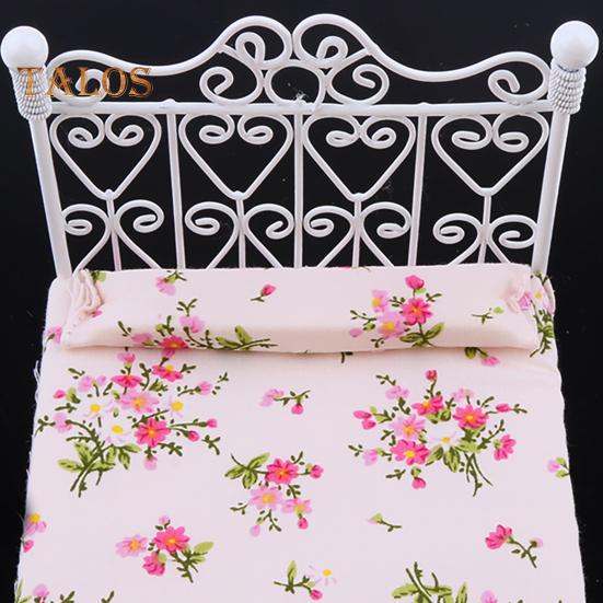 TALOS Dollhouse Bed European Style Accessories Metal Mini Double Bed Props Supplies for Room Scene