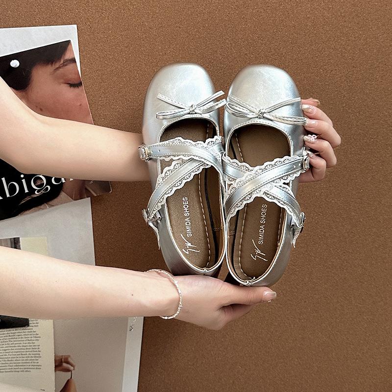 Bow with skirt height-increasing small leather shoes French versatile thick heel shallow mouth Mary Jane single shoes 2025 summer new