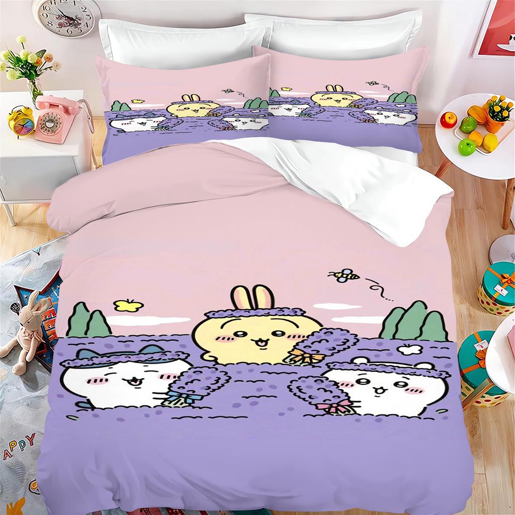 Quilt Duvet Miniso-Collaboration Bedding Set Chiikawa Xiaoba Giy Usachi Children'S 3-Piece Badroom Children Birthday Gifts