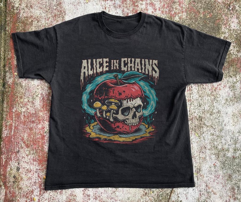 Alice In Chains Apple Graphic T-shirt, Unisex Black T-shirt, Size S-5XL