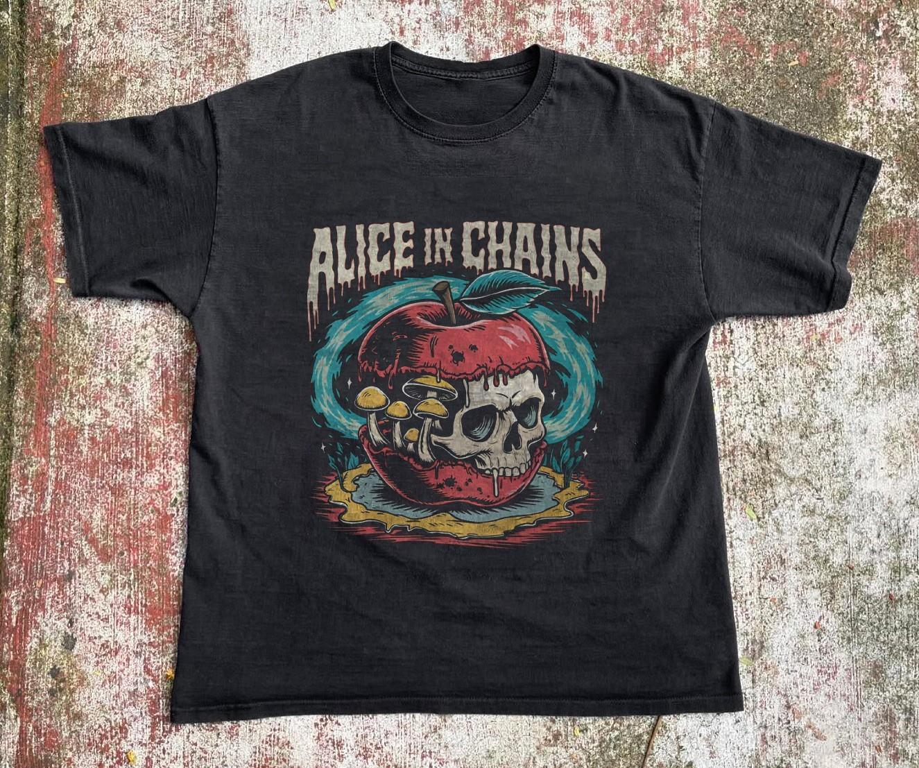 Alice In Chains Apple Graphic T-shirt, Unisex Black T-shirt, Size S-5XL XL