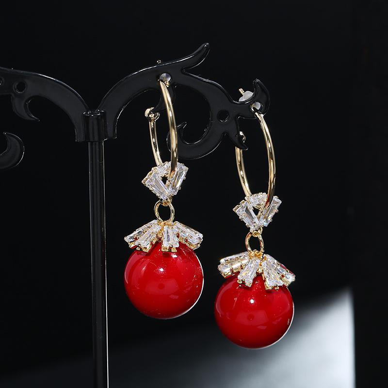 Simple and Stylish 925 Silver Needle Stud Earrings Femininity Elegant Red Crystal Earrings Earrings Long Fringed Ear Jewelry