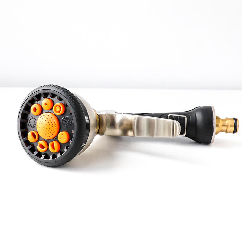 Electroplated Multifunctional High-Pressure Water Gun with 9-Function Metal Gold Trigger Spray for Flower Watering