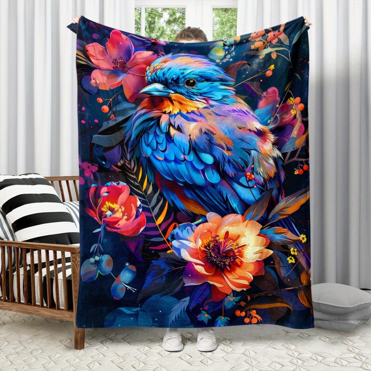 1 bird and flower patterned flannel blanket-soft and warm,suitable for camping,sofas,beds and chairs,a perfect holiday gift 130x150cm