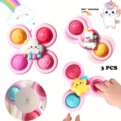 3pcs Suction Cup Spinner Toys for Youngsters 360° Rotating Sensory Toys with Unicorn, Star Cloud Shapes, Durable Plastic Window  Wall Decor,