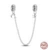 Star Moon Slide Safety Chains Charms 925 Sterling copper Heart Evil eyes Silicone Spacer Beads Fit Original Bracelet DIY Zircon