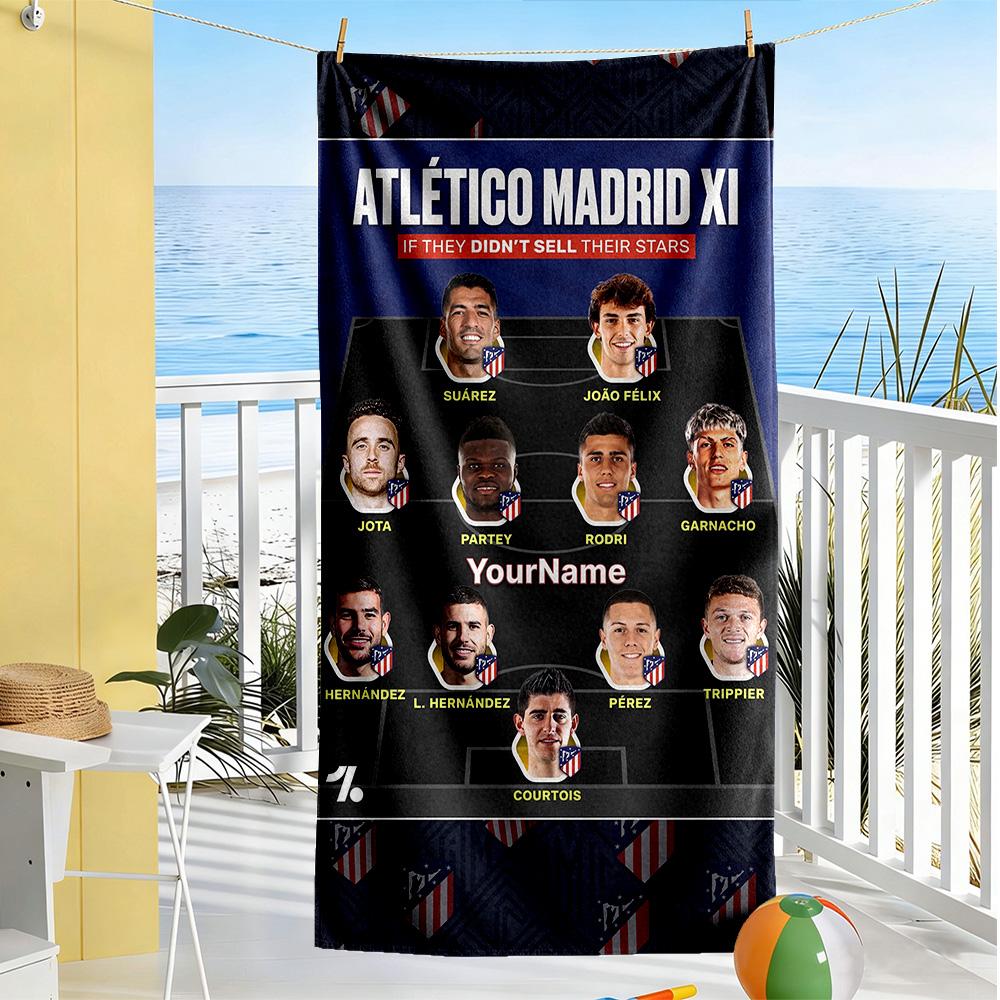 Atletico Madrid Customizable Name Beach Towel Quick-Dry Soft Microfiber Portable for SwimmingBeachCamping Travel Beach AccessoriesGym