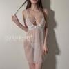 Erotic Underwear, Sexy Halter Lace Seductive Deep V Cutout Nightdress, Hot Mesh See-through Uniform 8739