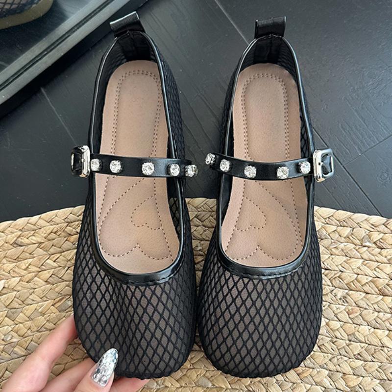 

Модные летние сетчатые женские балетки-сандалии дизайнерские туфли с пряжкой 2025 новый тренд модные туфли на плоской подошве для ходьбы удобные мягкие chaussures femme 43 чёрный